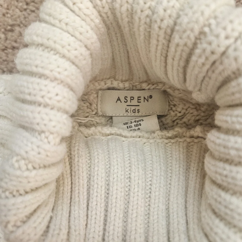Aspen Kids Girls Turtleneck Poncho Cream Sweater Beige Cream Faux Fur Youth 4T